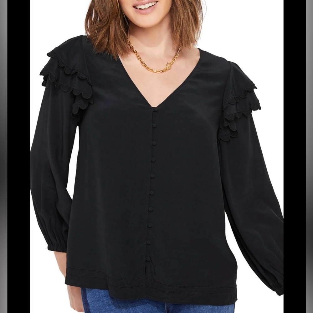 Vineyard Vines Long Sleeve Scalloped Ruffle Shirt Women’s Size XL